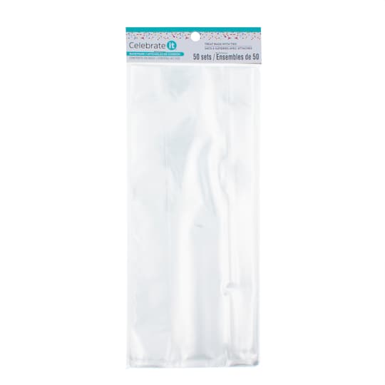 Clear Rectangle Treat Bags with Ties by Celebrate It®, 50ct.